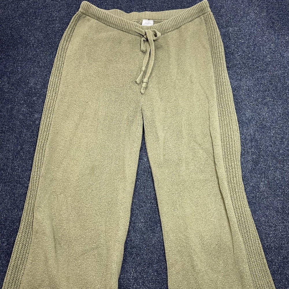 Auden Pants Womens Medium Green Knit Lounge Drawstring Wide Leg Back Pocket